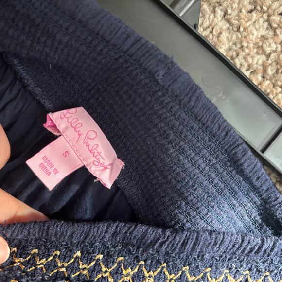 Lilly Pulitzer Women’s Navy Joelle Dress Boho Off The Shoulder Vacation Resort S - Picture 10 of 12